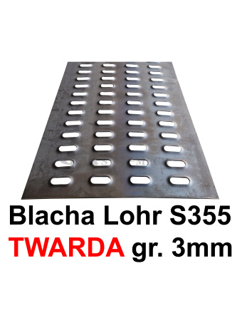 Blacha Lohr stal TWARDA S355 4-otw. grubość 3mm 50x250cm Certyfikat VDI 2700 Laweta Najazd Platforma Pomoc drogowa