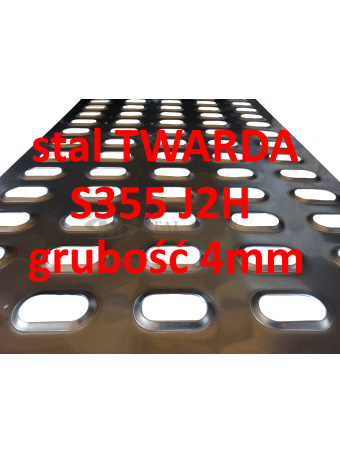 Blacha Lohr stal TWARDA S355 MC 4mm 8-otw. 87x300cm Certyfikat VDI 2700 Laweta Najazd Platforma Pomoc drogowa Holownik