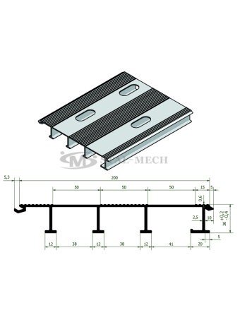 58589F/2300 Deska podłogowa aluminiowa 230x20x3cm DMC 7500 4-podpory otwory 50x20mm Certyfikat VDI 2700 Najazd, Platforma, Laweta, Pomoc drogowa, Rampa